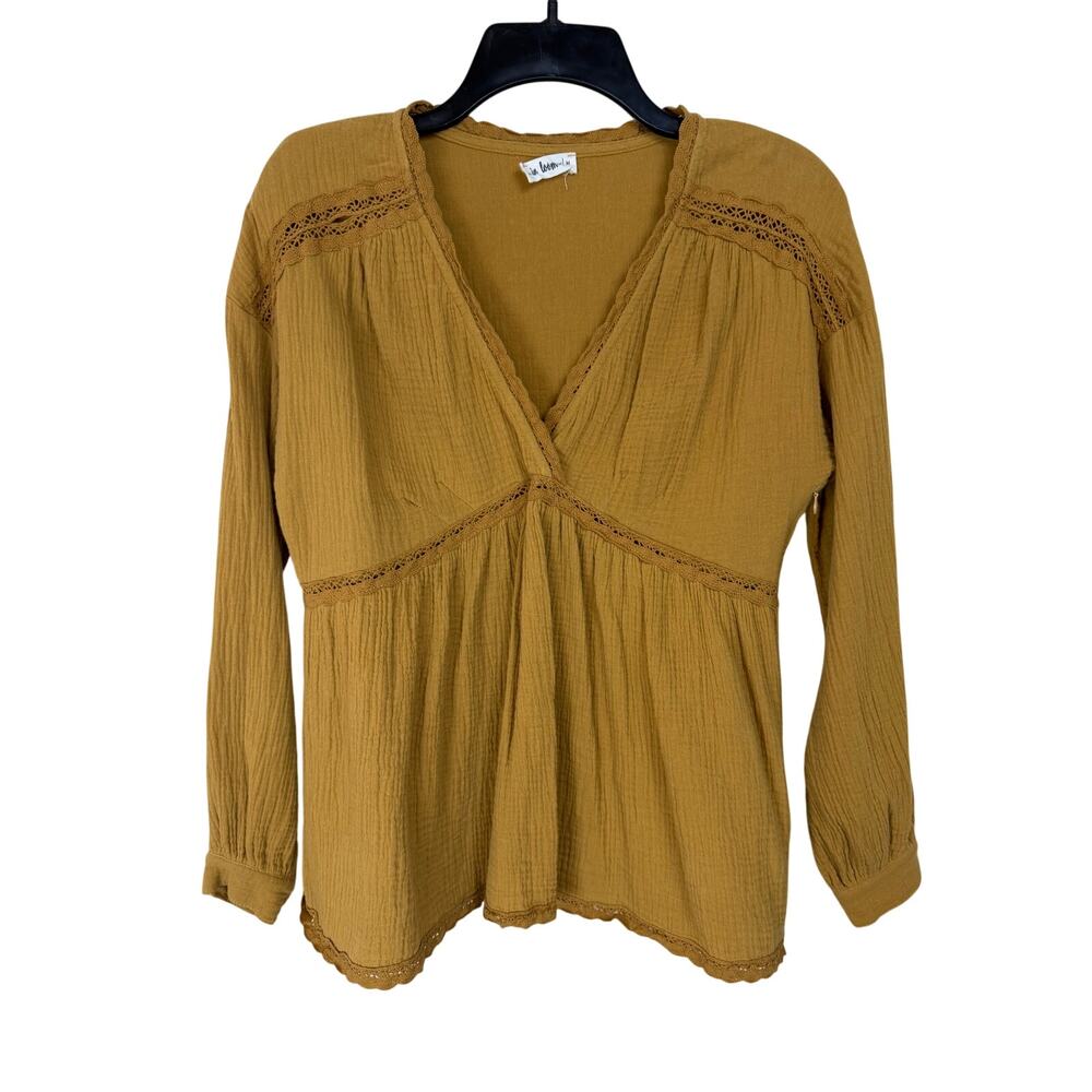 In‎ Loom Women's Blouse Top Sz M Brown Baby Doll Smocked Peasant Prairie